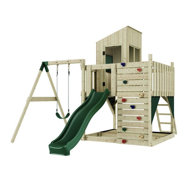 Bild von PolarPlay Spielturm Brita Schaukel Kletterwand Rutsche Grün