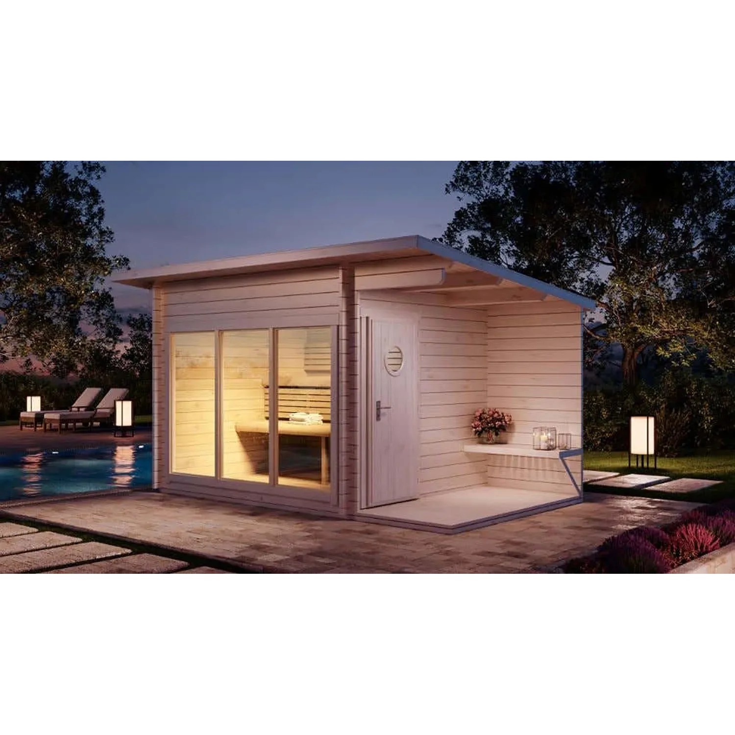 Bild von Polhus Gartensauna Hannu Naturbelassen 440 cm x 327 cm Wandstärke 44 mm