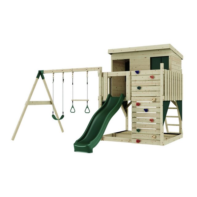 Bild von PolarPlay Spielturm Nils, mit Trapezstange, Dunkelgrün