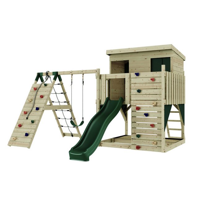 Bild von PolarPlay Spielturm Emil, mit Kinderschaukel, Dunkelgrün