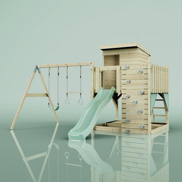 Bild von PolarPlay Spielturm Björn aus Holz in Grün, Trapezstange