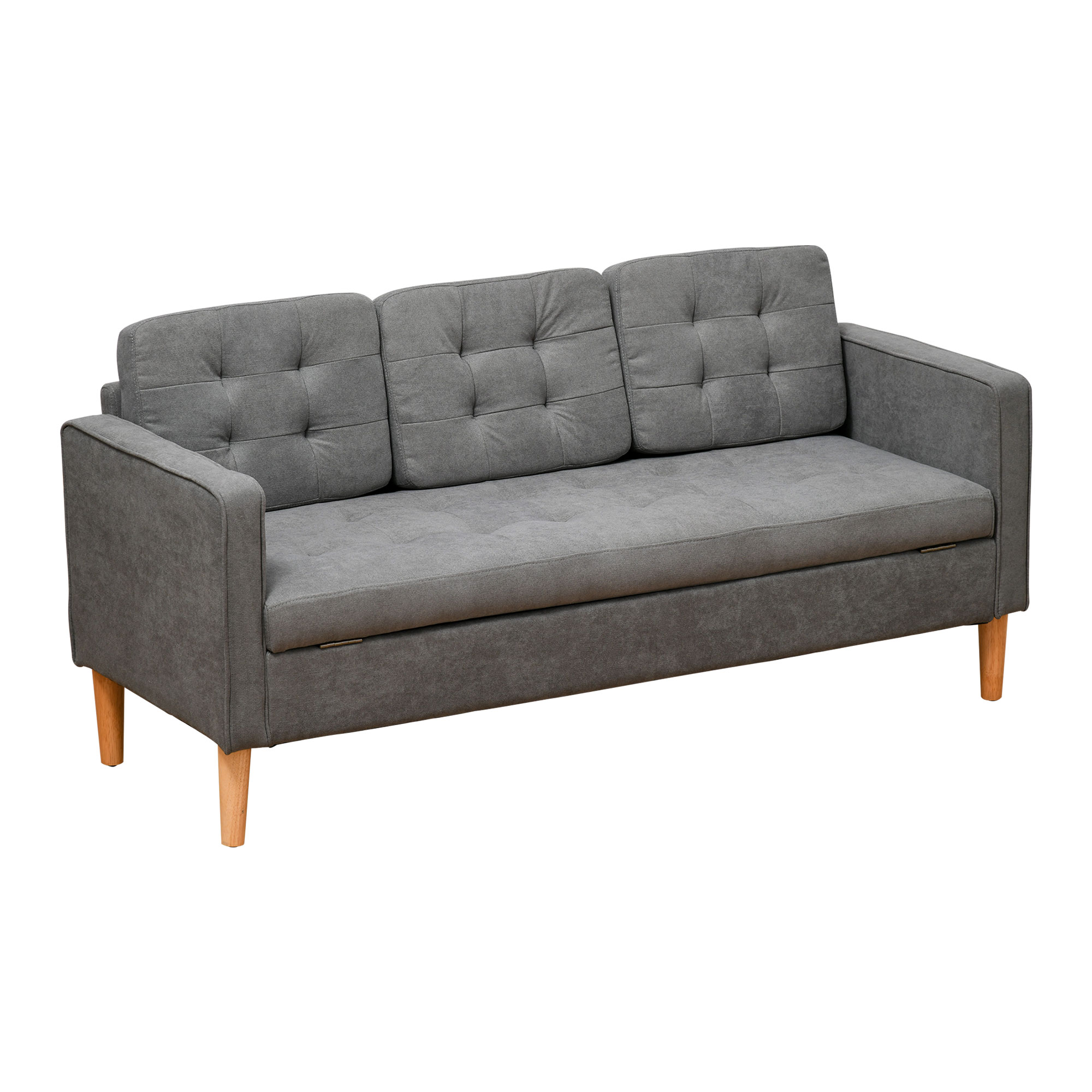 Bild von HOMCOM 3-Sitzer Sofa Stoffsofa Doppelsofa grau mit abnehmbaren Kissen aus Baumwolle und Gummiholz 166,5 x 62 x 82 cm   Aosom.de