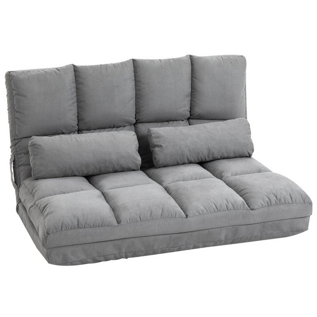 Bild von HOMCOM Bodenstuhl 2-in-1 Bodensessel Bett mit Rückenlehne 3 Positionen Verstellbare Sitzkissen Grau Samt Stahl 102 x 73 x 60 cm
