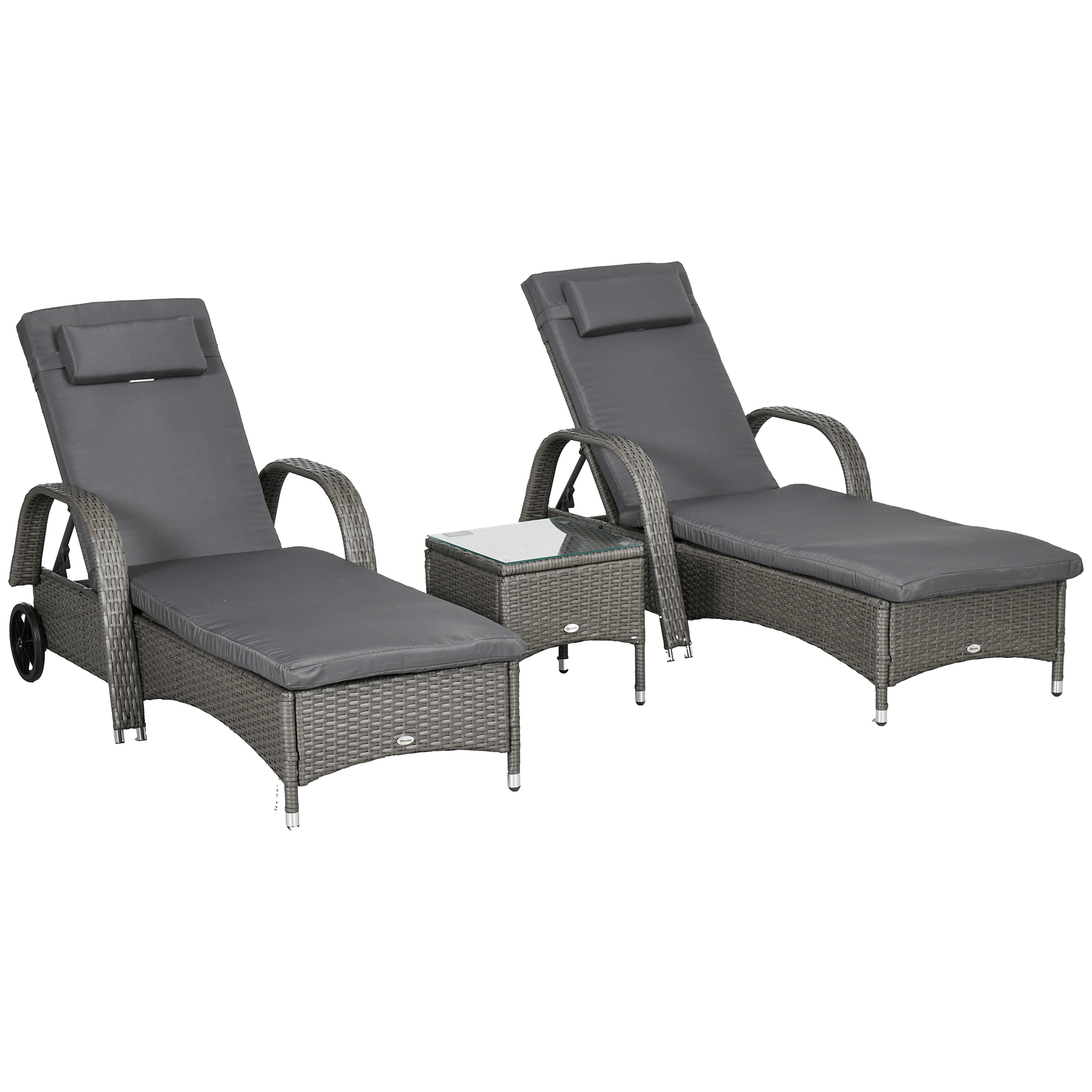 Bild von Outsunny Sonnenliege Gartenliege 3er-Set Gartenmöbel, Polyrattan & Metall, grau und dunkelgrau, bequem für Terrasse & Balkon   Aosom.de