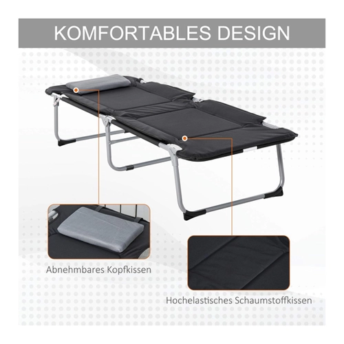 Bild von Campingbett Feldbett Klappbett mit Kissen inkl. Tasche Schwarz+Silber 183 x 66 x 33 cm