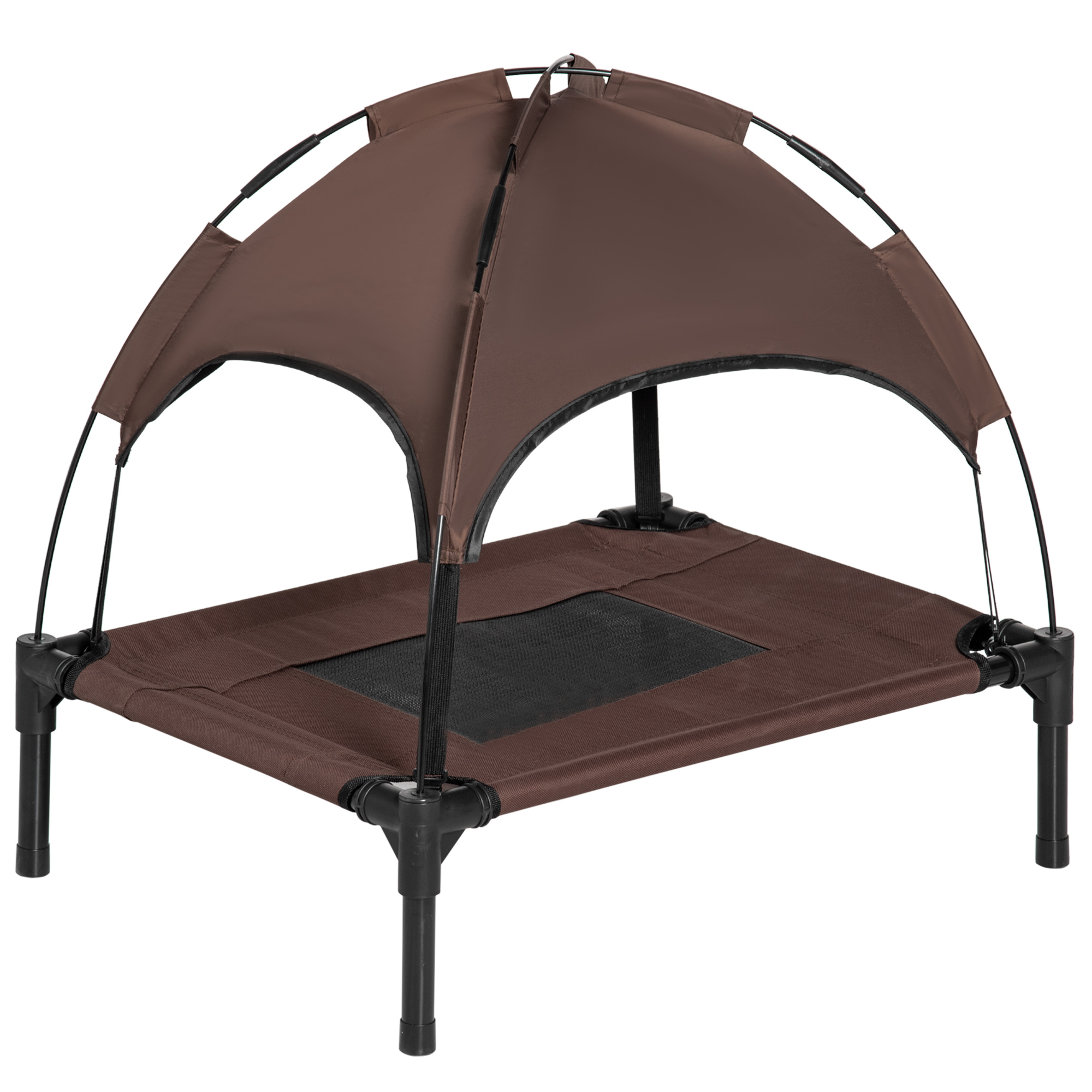 Bild von PawHut Haustierbett Outdoor mit Baldachin  Erhöhtes Hundebett, Atmungsaktiver Taftstoff, Kaffee, 61x46x62cm  Aosom