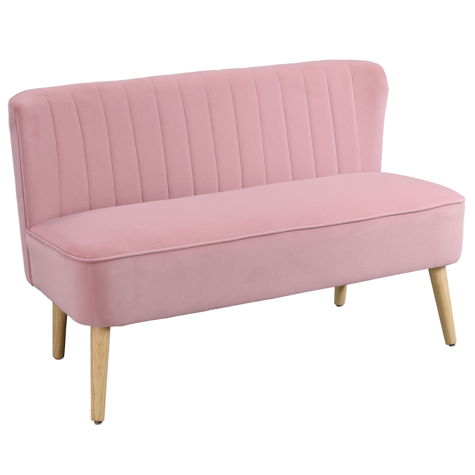 Bild von HOMCOM 2-Sitzer Stoffsofa  Polstersofa Doppelsofa, Sitzmöbel, Loungesofa, Holz, Schaumstoff, Samtartiges Polyester, Rosa, 117 x 56,5 x 77 cm  Aosom