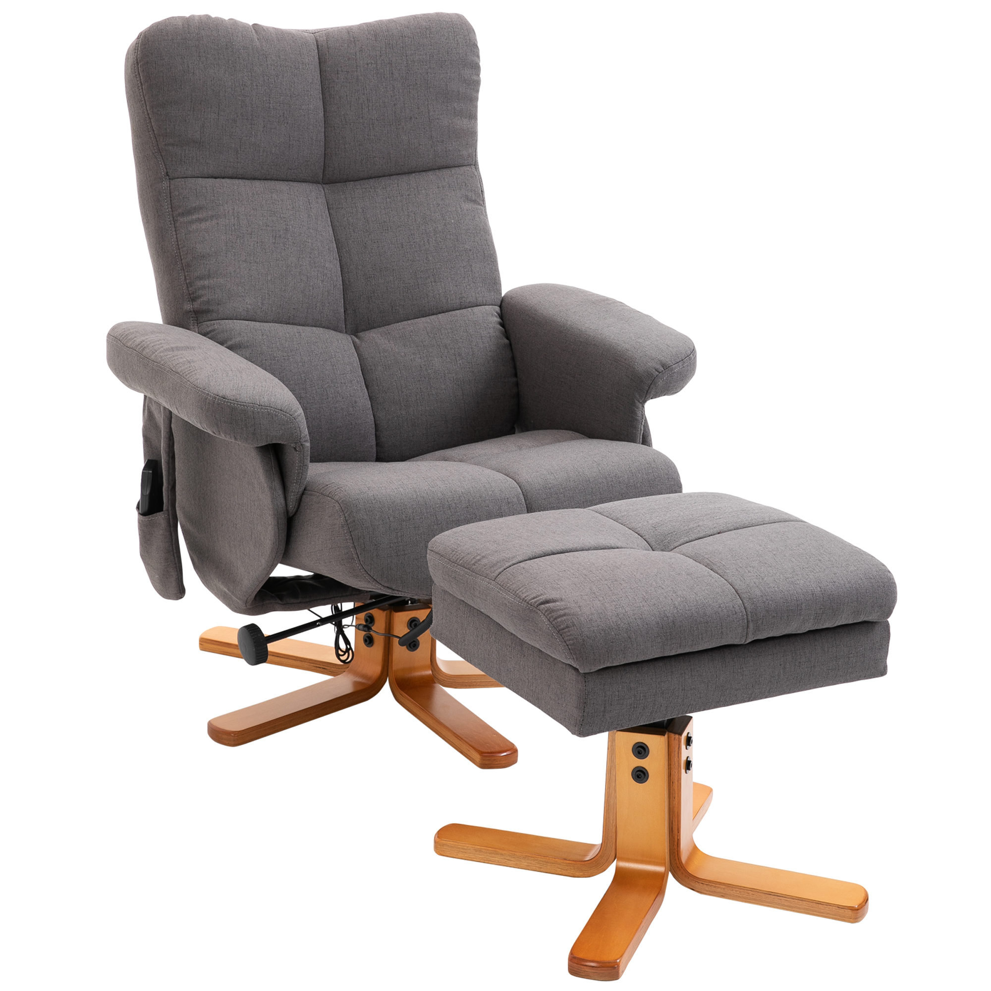 Bild von HOMCOM Relaxsessel Massagesessel mit Fußhocker Stauraum Liegefunktion Fernsehsessel mit Massagefunktion TV Sessel 145°-Neigung Polyester Braun 80 x 86 x 99 cm   Aosom