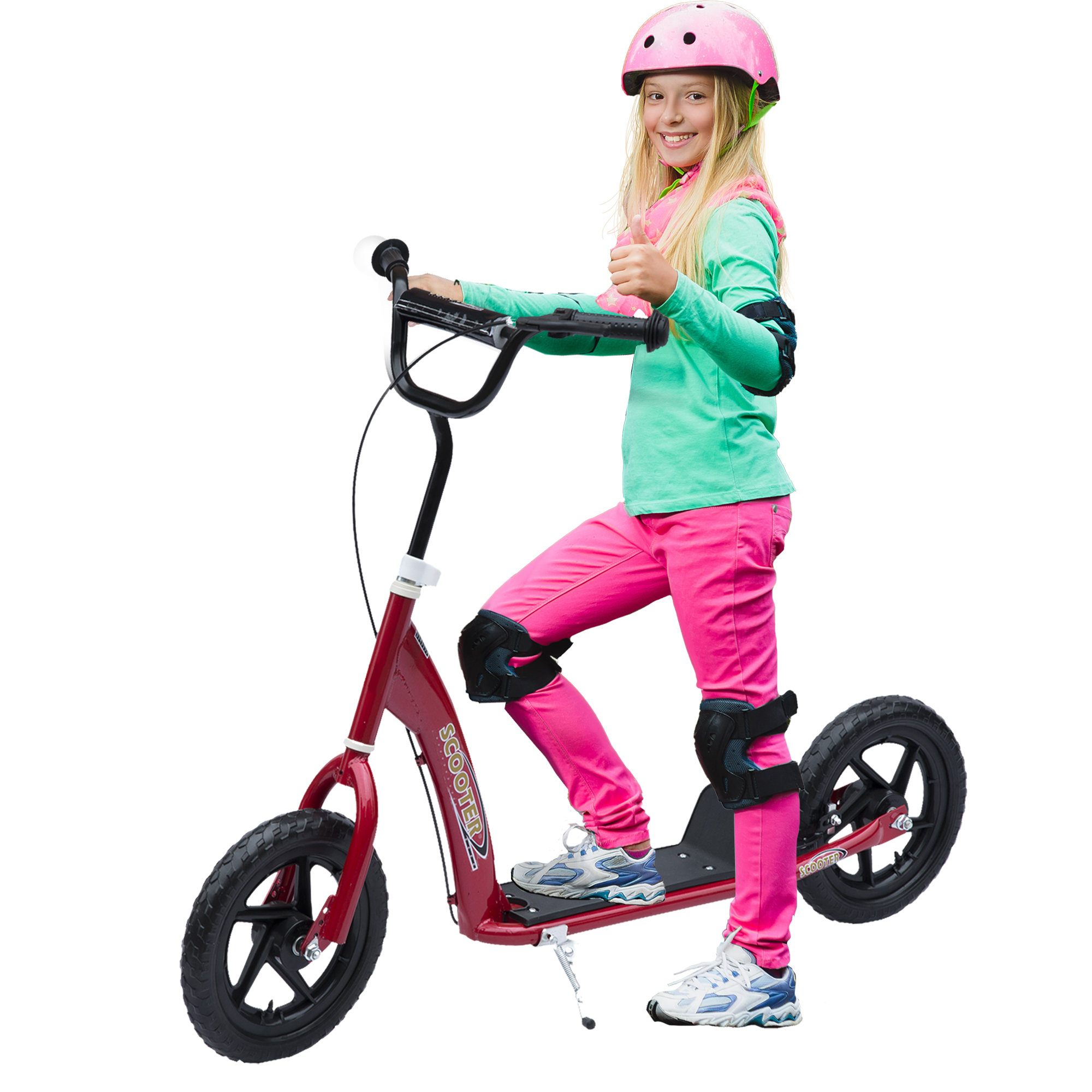Bild von HOMCOM Kinderroller City Roller Scooter 12 Zoll mit Hinterbremse höhenverstellbar aus Stahl EVA in Rot 120 x 52 x 80-88 cm für Kinder   Aosom.de