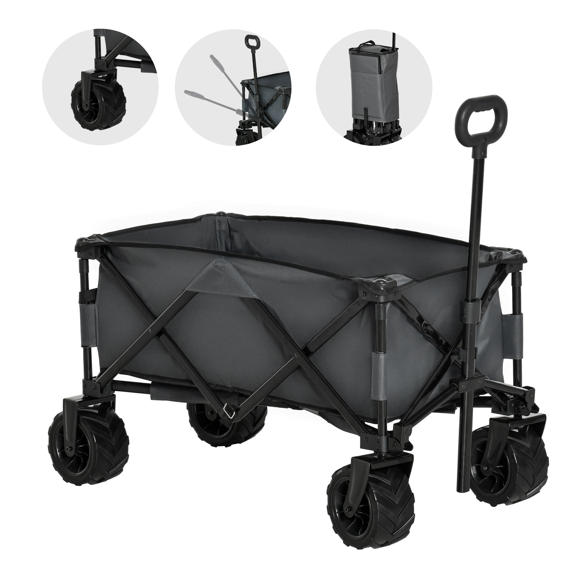 Bild von Outsunny Bollerwagen faltbarer Handwagen 360° Gartenwagen mit Teleskopgriff bis 20 kg verstellbare Griffhöhe für Ausflüge & Garten   Aosom.de