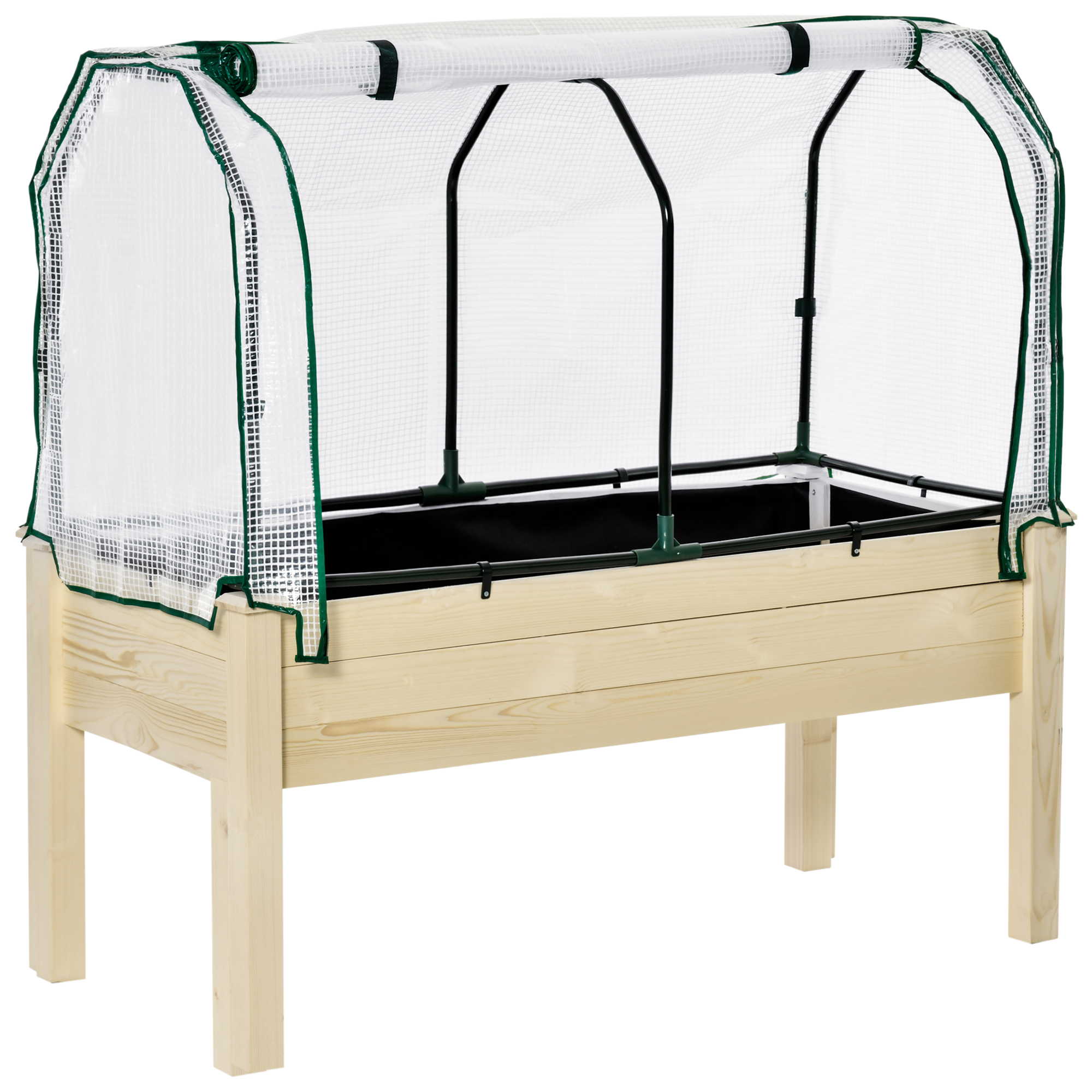 Bild von Outsunny Hochbeet Frühbeet mit Gewächshaus, Gemüsebeet mit Stoffauskleidung, Kräuterbeet mit Stahlrahmen, Blumenkasten für Garten, Balkon, Tannenholz, Natur 121 x 55 x 117cm