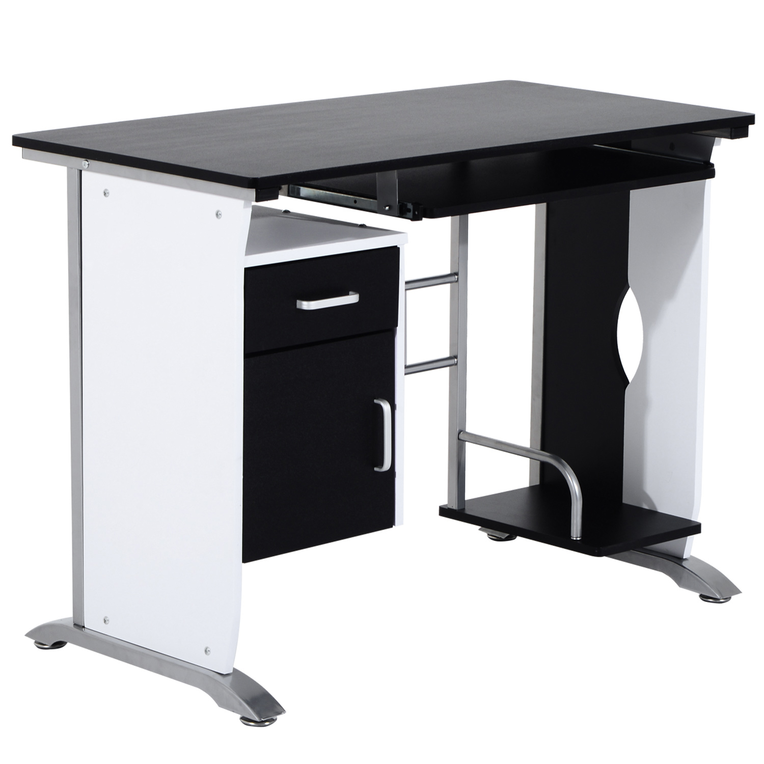 Bild von HOMCOM Computertisch Winkelschreibtisch 100x52x75 cm mit Schubladen, Anti-Rutsch, Metall & MDF in Weiß, Schwarz & Silber, ideal für Büro & Home Office   Aosom.de