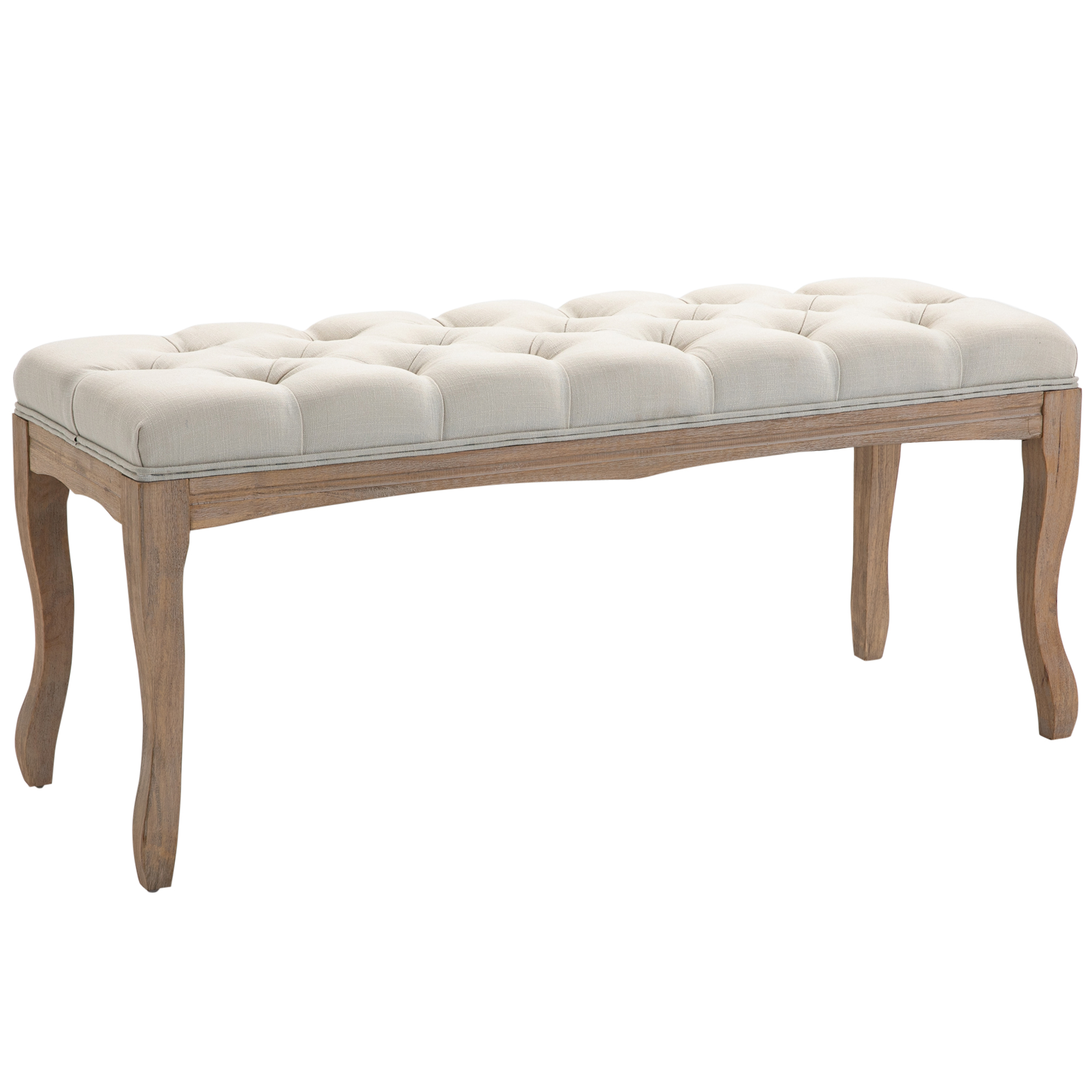 Bild von HOMCOM Polsterbank Vintage Bettbank für Schlafzimmer & Wohnzimmer, Truhenbank aus Gummiholz mit Leinenbezug in Beige, 110x40x48cm   Aosom.de