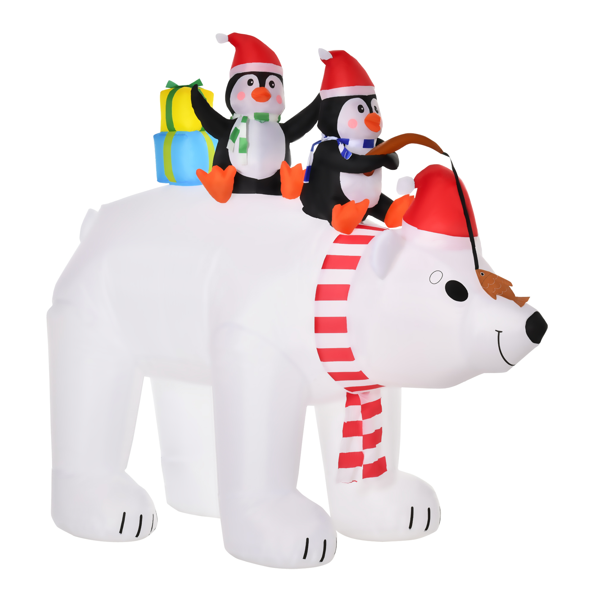 Bild von HOMCOM Aufblasbare Weihnachtsdeko Pinguine auf Eisbär 2,1 m mit Lichtern, automatisches Aufblasen wetterfest aus Polyester 227 x 113 x 206 cm   Aosom.de