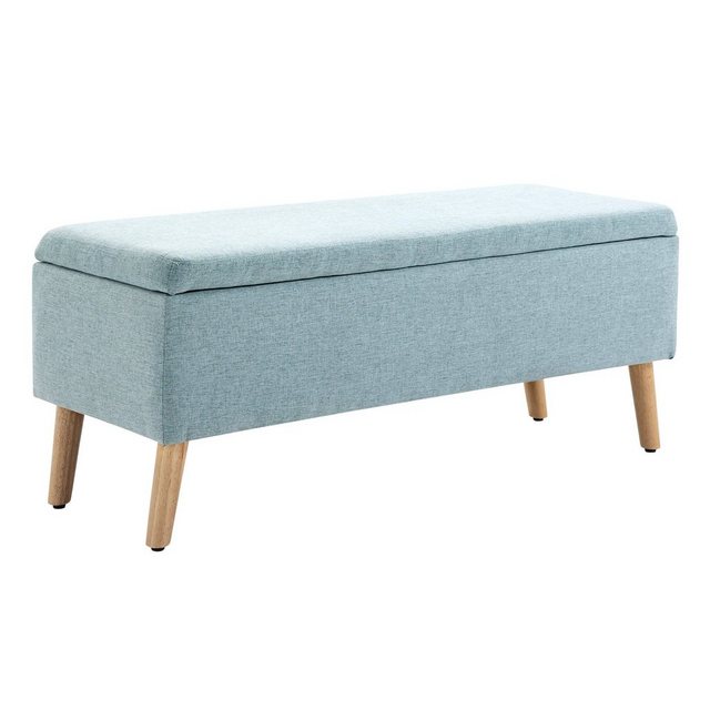 Bild von HOMCOM Sitzbank Polsterbank mit Stauraum Bettbank mit Leinenoptik für Flur Schlafzimmer Wohnzimmer Gummiholz Hellgrün 110 x 39 x 45 cm