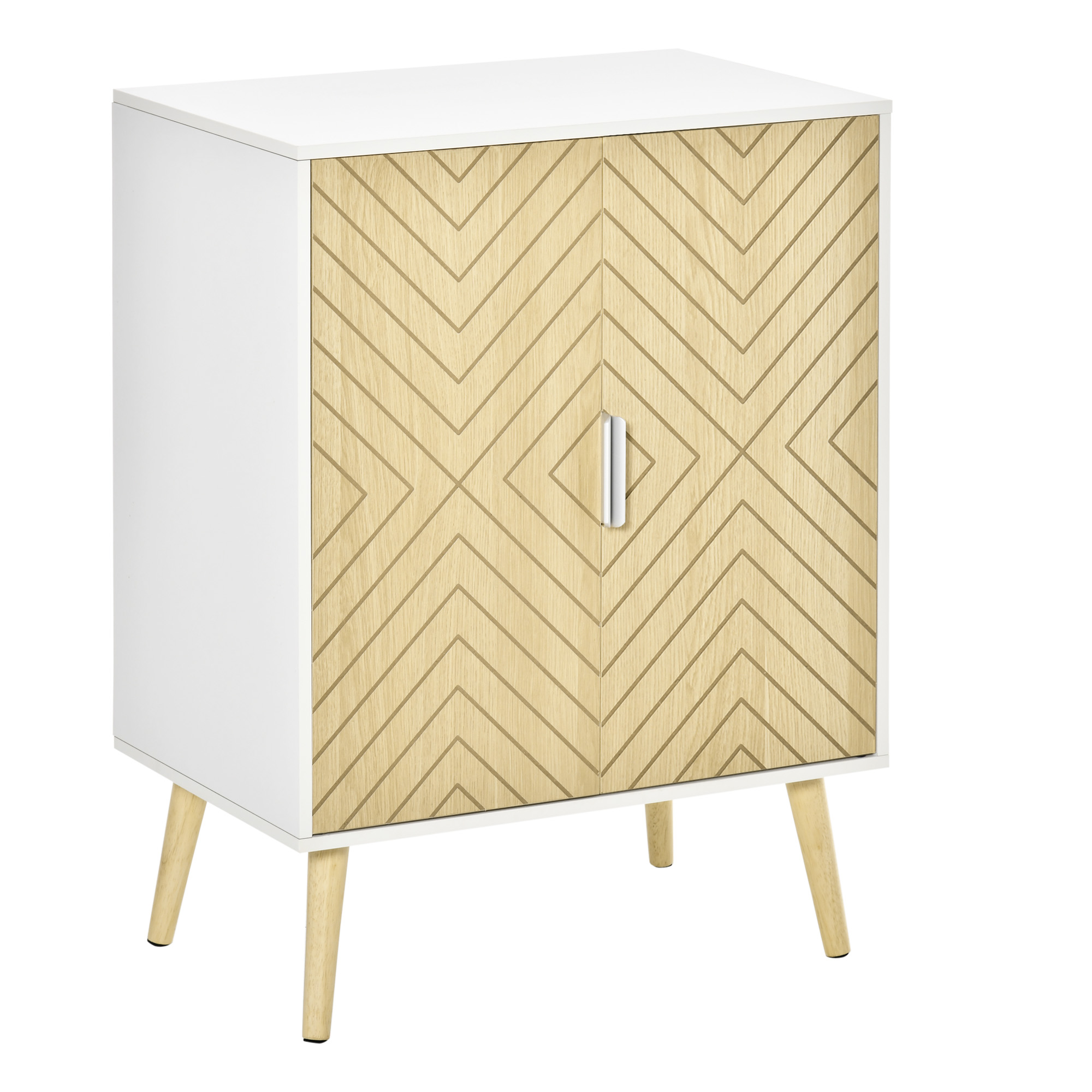 Bild von HOMCOM Sideboard Kommode Küchenschrank modern mit 2 Einlegeböden verstellbar in Weiß und Natur 60x40x80cm für Aufbewahrung & Nachtschrank   Aosom.de