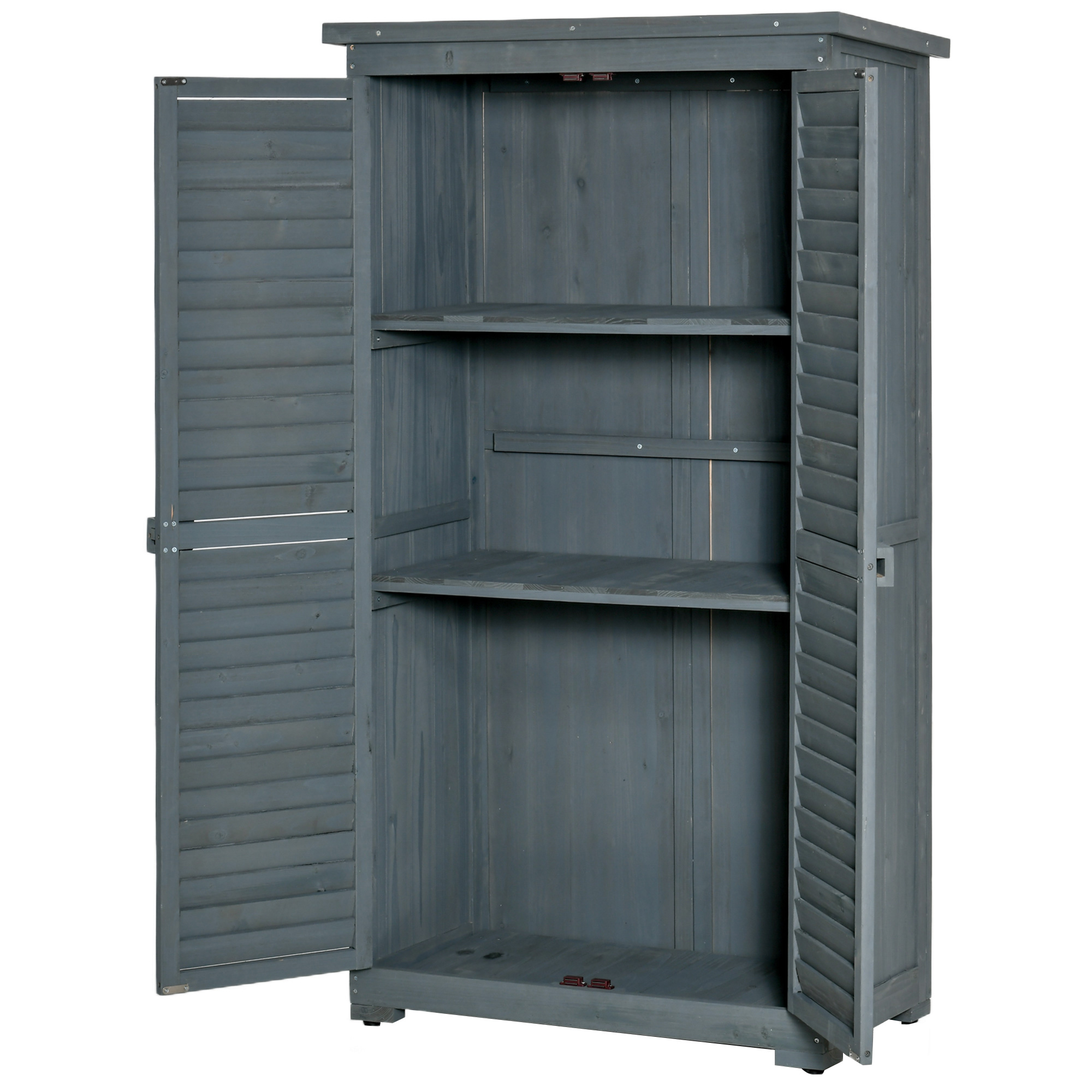 Bild von Outsunny Gartenschrank Holz Gerätehaus mit Pultdach und Bitumenpappe, grau, 87x46,5x160cm, Lamellentüren für Gartenaufbewahrung   Aosom.de