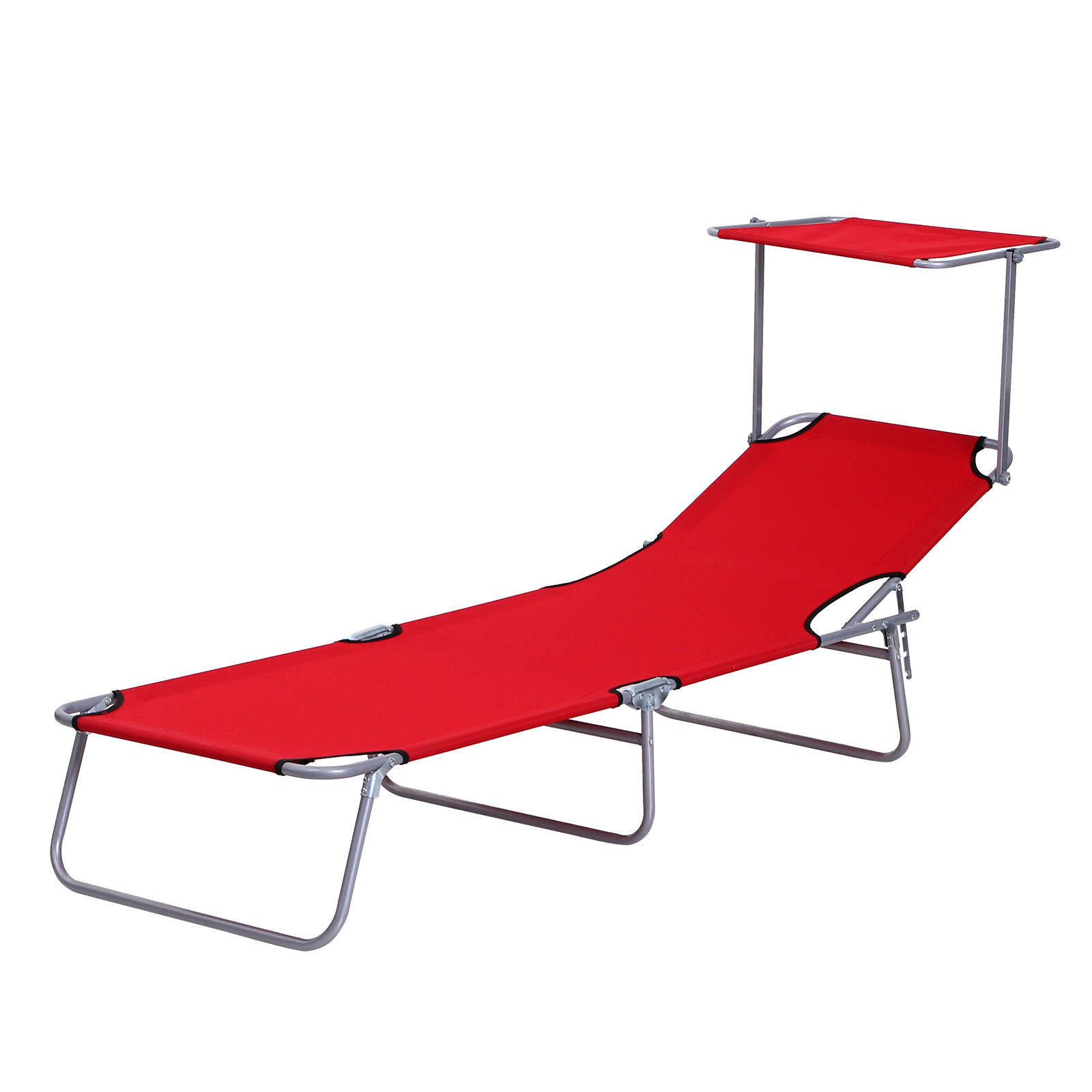 Bild von Outsunny Sonnenliege Gartenliege klappbar mit Sonnenschutz, Wellnessliege Strandliege in Rot 187 x 58 x 36 cm für entspannte Stunden im Freien   Aosom.de