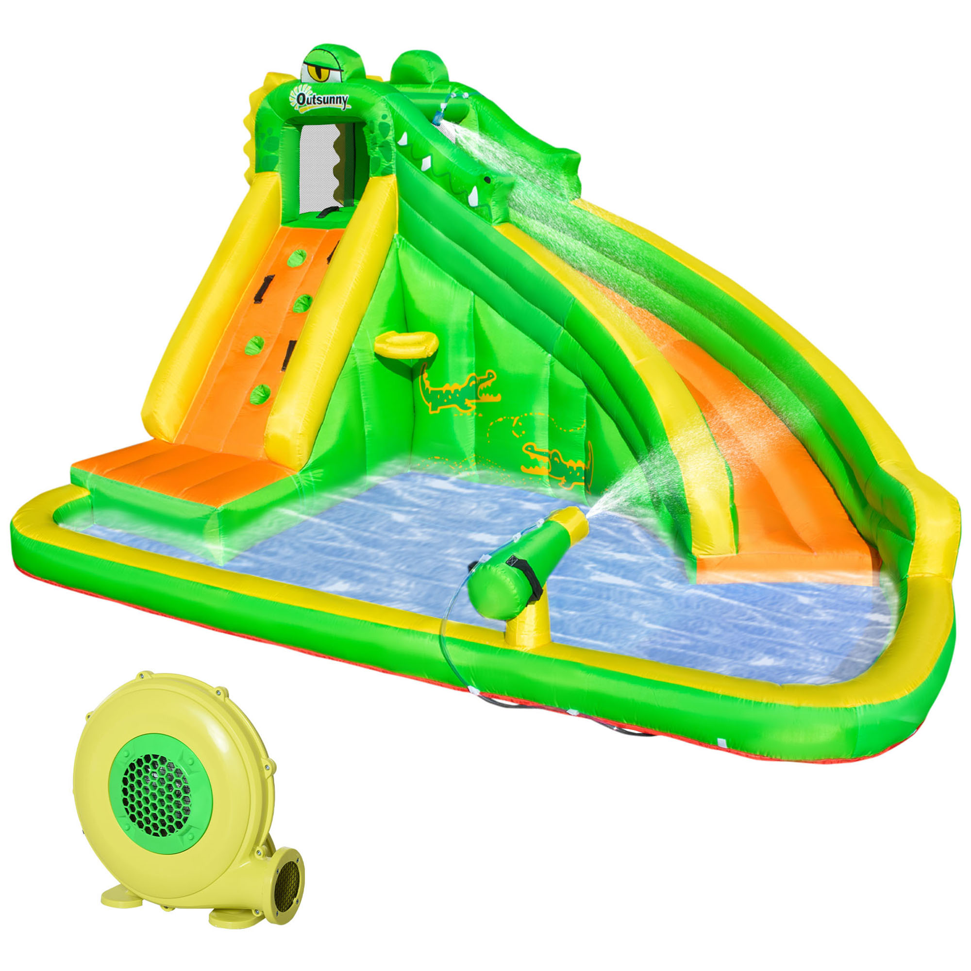 Bild von Outsunny Hüpfburg aufblasbar mit Gebläse und Wasserrutsche, Spielpool Wasserspielcenter für Kinder ab 3 Jahren, 380x285x225cm   Aosom.de