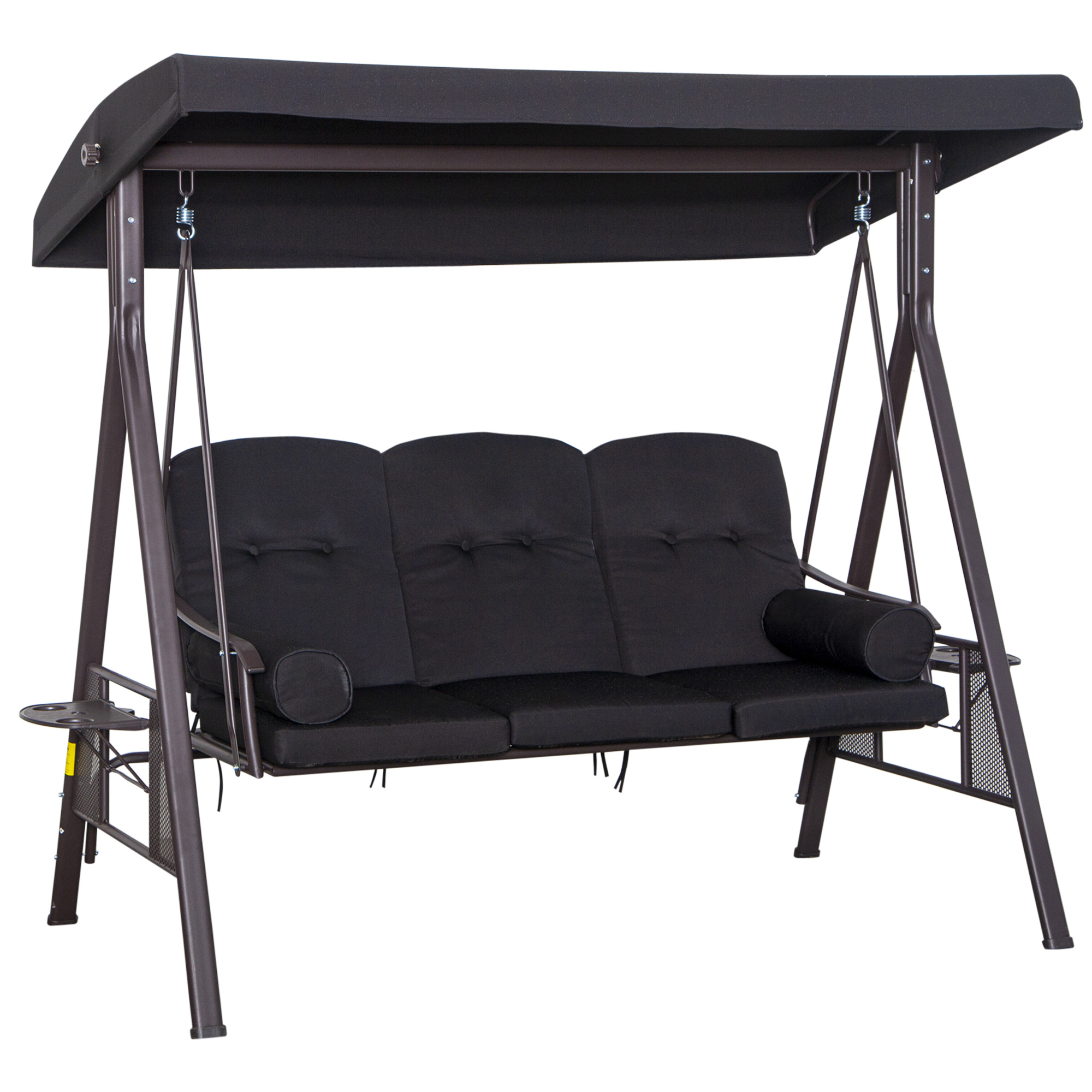 Bild von Outsunny 3-Sitzer Hollywoodschaukel Gartenschaukel mit Sonnendach und Kissen, Metall & Polyester, Schwarz, 116 x 206 x 183 cm   Aosom.de