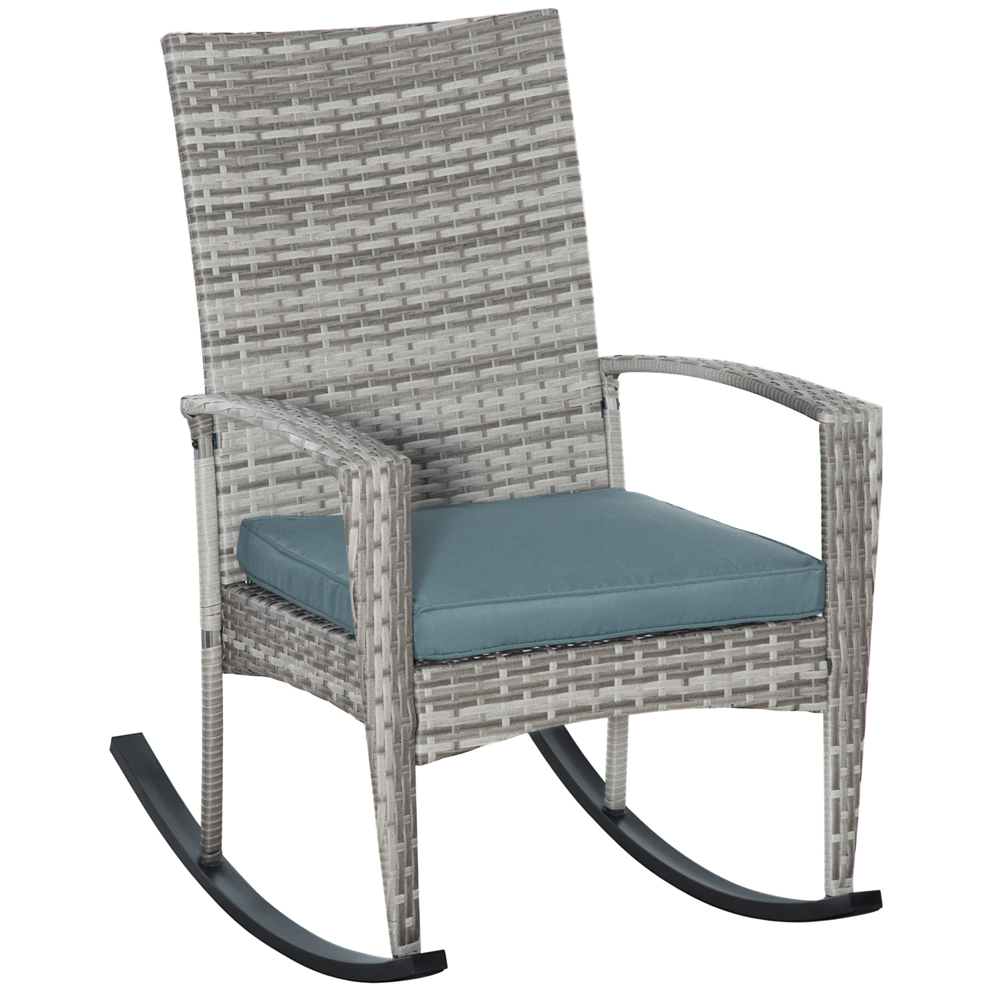 Bild von Outsunny Schaukelstuhl Schwingsessel Gartenstuhl mit Kissen, Polyrattan und Metall, grau, 66 x 88 x 98 cm, ideal für Terrasse und Garten   Aosom.de
