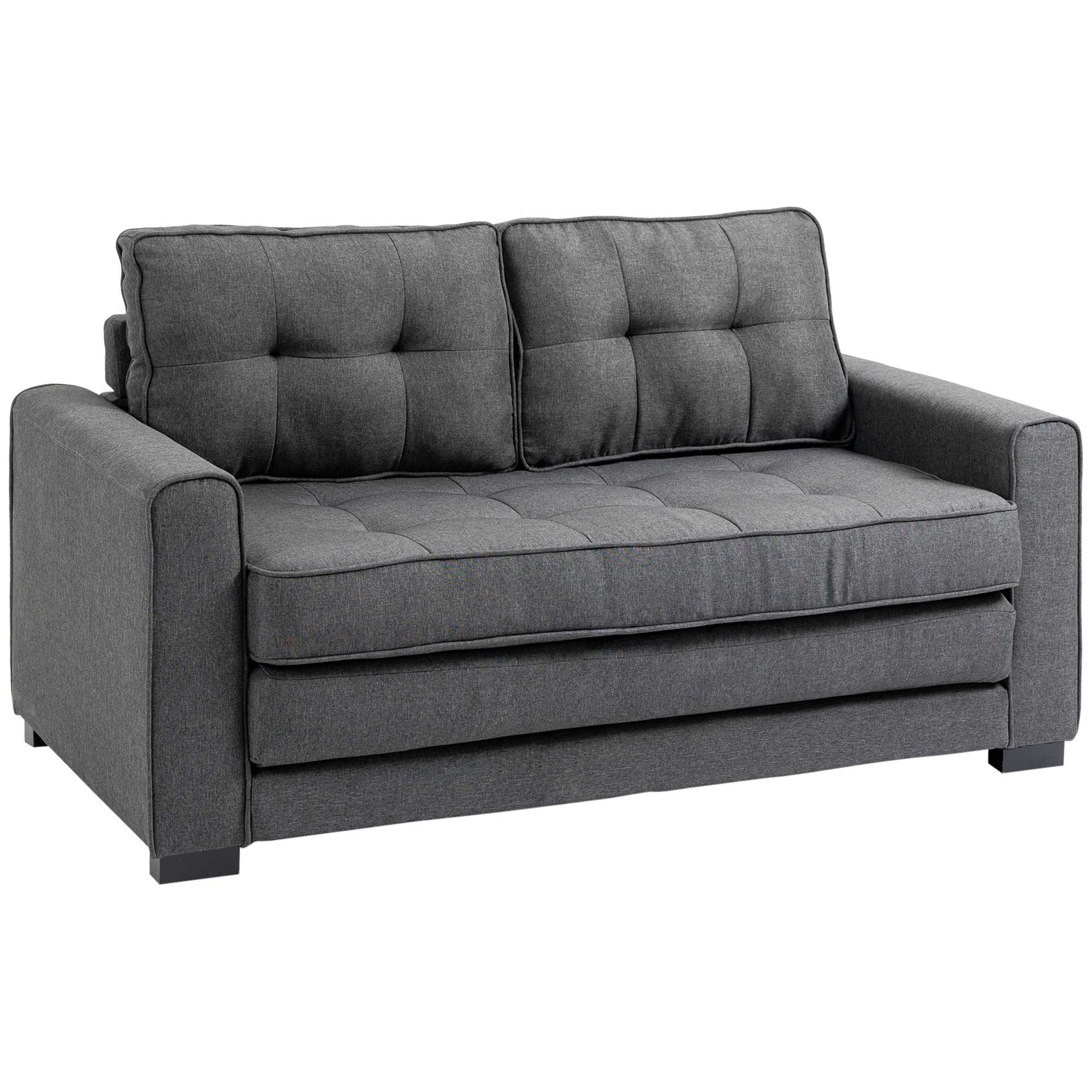 Bild von HOMCOM Schlafsofa  Klappsofa 2-Sitzer, Bettsofa mit Schlaffunktion, Leinen-Touch, Gummiholz, Grau, 147,5x75x85cm  Aosom