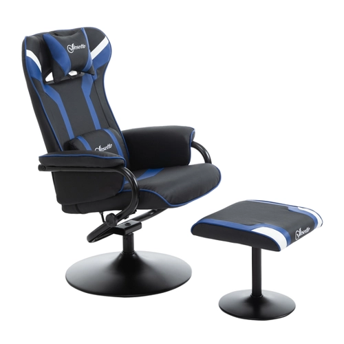 Bild von Vinsetto Relaxsessel mit Fußhocker, Fernsehsessel, Polstersessel im Spiel-Stil, Gamingstuhl mit Liegefunktion, 130° neigbar, Dunkelblau+Schwarz   Aosom