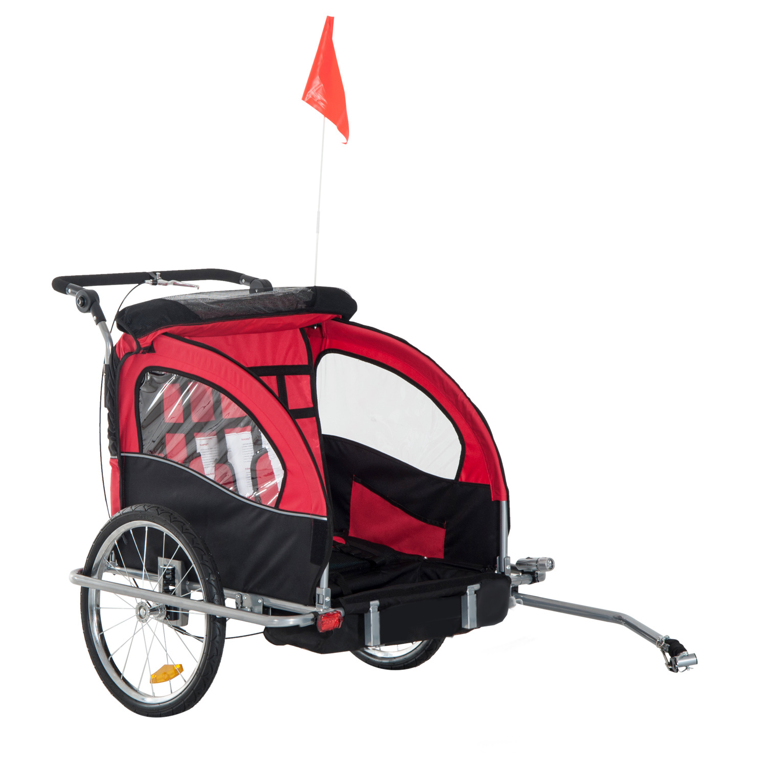 Bild von HOMCOM Kinderanhänger Fahrradanhänger für 2 Kinder mit Fahne und Regenschutz, einklappbar aus Oxfordgewebe, Rot, 155 x 88 x 108 cm   Aosom.de