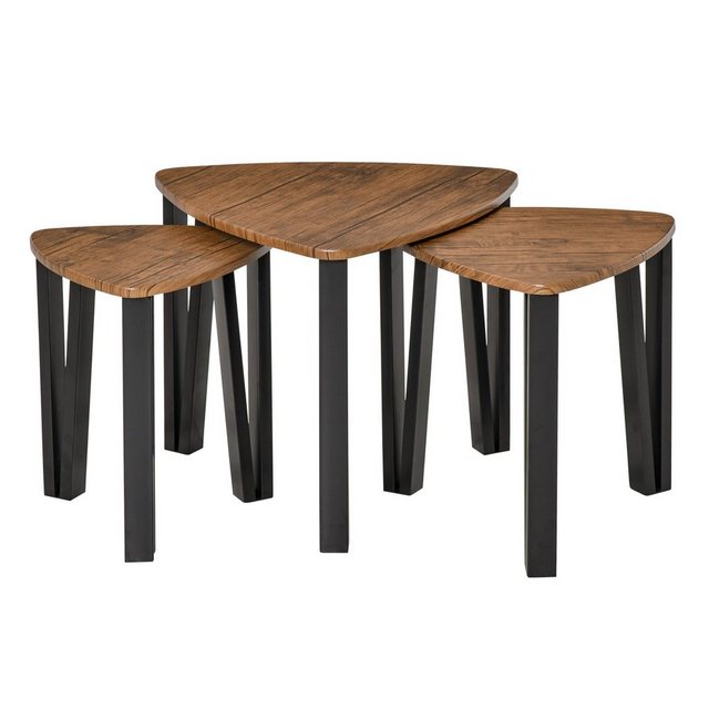 Bild von HOMCOM 3er Set Couchtisch, Stapeltisch, Beistelltisch, Kaffeetisch, Satztisch, MDF, Natur+Schwarz, 56 x 54,2 x 45,5 cm/42 x 43,8 x 43 cm/36 x 34 x 41 cm