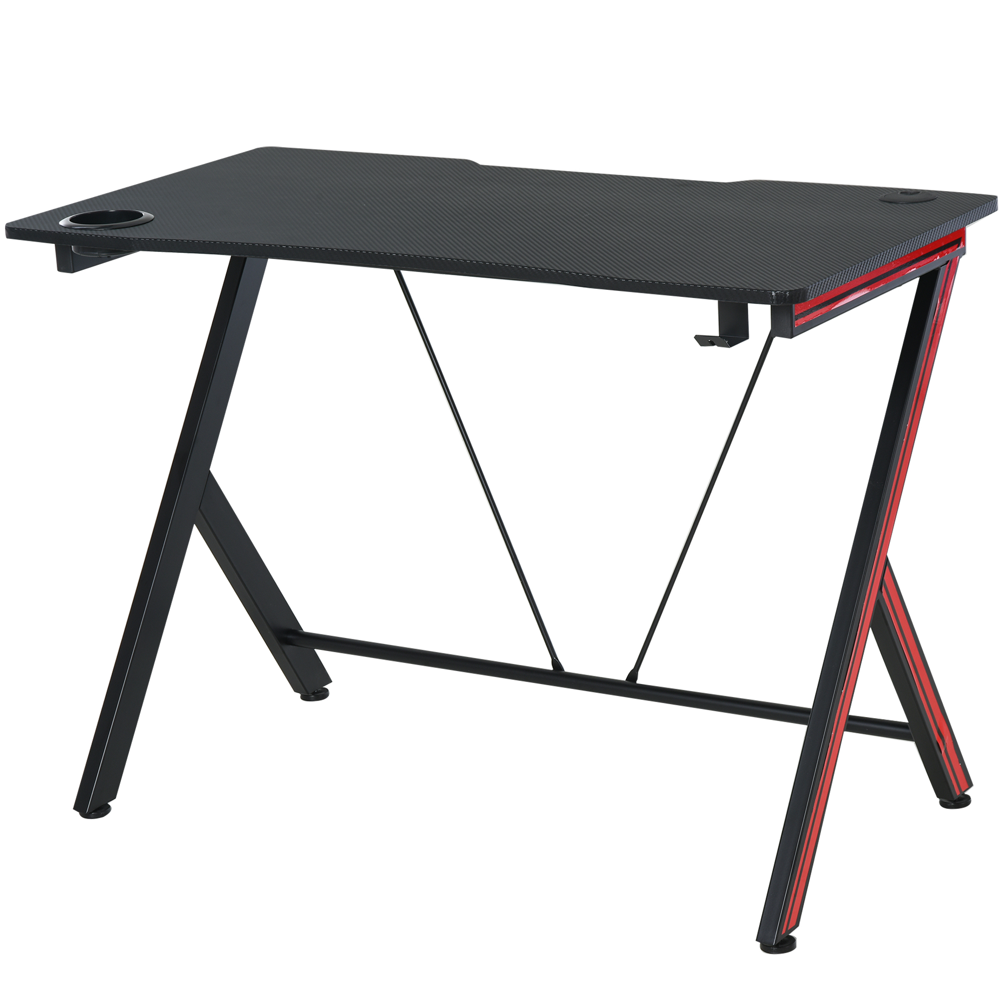 Bild von HOMCOM Gaming Tisch Schreibtisch mit Kopfhörerhaken Getränkehalter 105x55x75cm aus Stahl und MDF in Schwarz für Gamer und Home Office   Aosom.de