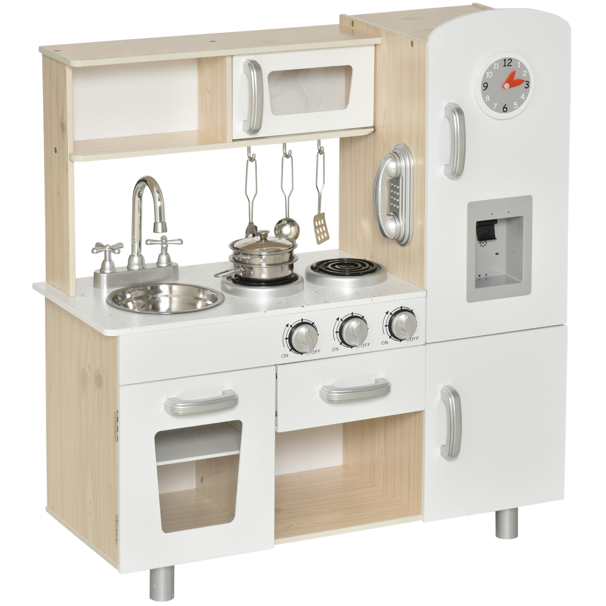 Bild von HOMCOM Kinderküche mit Zubehör, Traumküche für 3 Jahre+, Spielzeugküche aus Kiefer & MDF, Weiß, 74 x 30 x 81 cm   Aosom.de