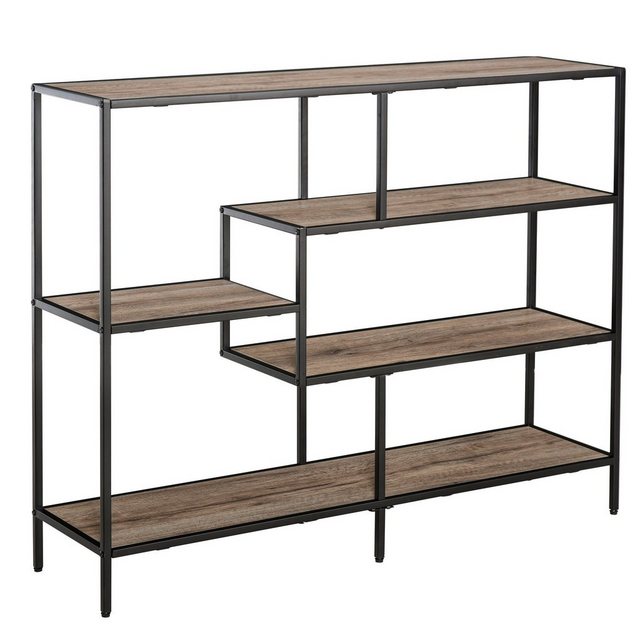Bild von HOMCOM Standregal, Bücherregal Lagerregal Industrieller Stil, Aktenregal, Küchenregal, P2 Spanplatte, Metall, Schwarz+helle Eiche, 120 x 32 x 95 cm