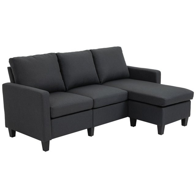 Bild von HOMCOM 3-Sitzer Ecksofa, Eckcouch in L-Form, Eckgarnitur, 3-Sitzer-Sofa 1 Teile, Eckesofa, 3-Sitzer, Leinen Dunkelgrau 197 x 139 x 91 cm