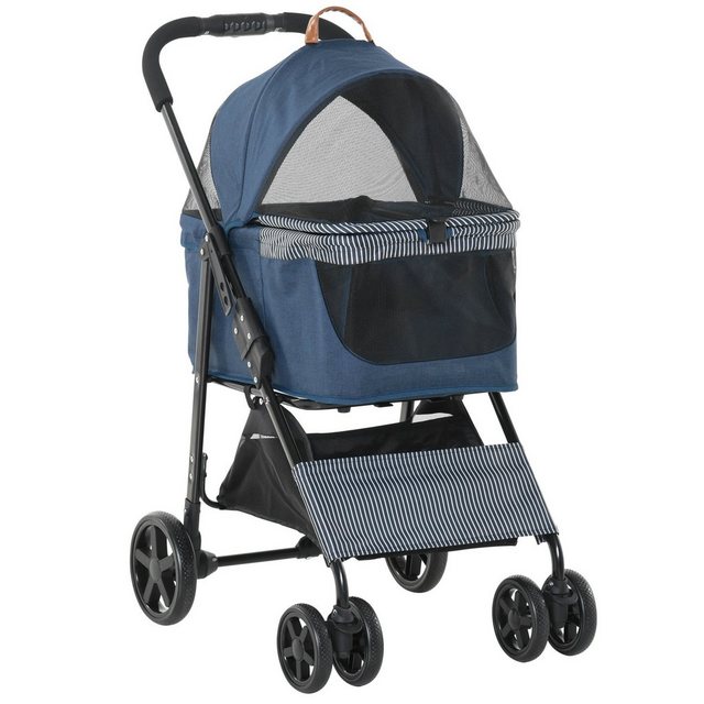 Bild von PawHut 2-in-1 Hundebuggy Transporttasche Katzenbuggy mit Universal Rad abnehmbar Abdeckung Oxford Dunkelblau+Schwarz 77,5 x 51 x 99,5 cm
