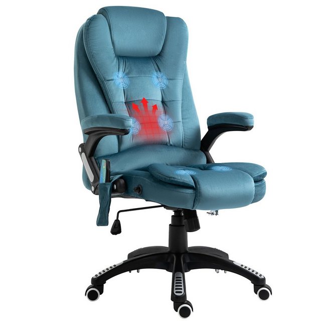 Bild von Vinsetto Schreibtischstuhl Bürostuhl mit Massagefunktion, mit Wärmefunktion, Chefsessel (Massagesessel, 1 St), für Wohnbereich, Blau