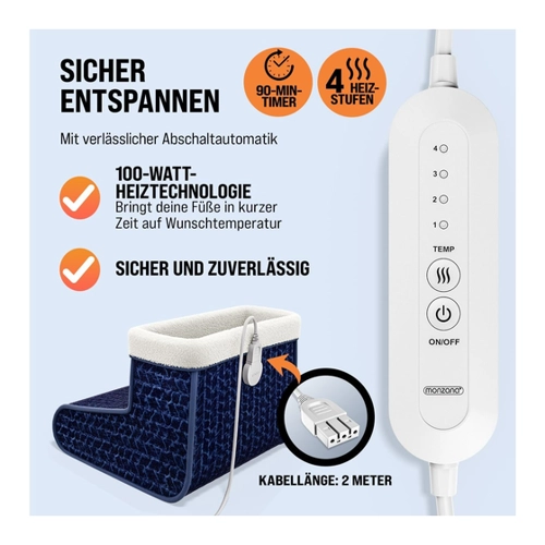 Bild von MONZANA® elektrischer Fußwärmer 4-6 Heizstufen 90min Timer Größe 46,5-47 Fußheizung Wärmeschuh Überhitzungsschutz waschbar braun