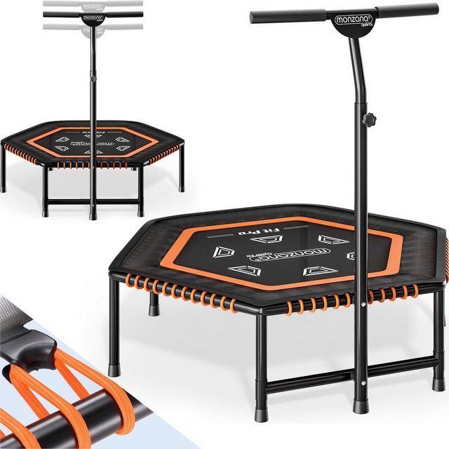Bild von MONZANA® Fitness Trampolin MZFT120 mit Haltegriff Höhenverstellbar Ø 120cm Anti-Rutsch Gummiseilfederung bis 120 kg Zuhause Indoor Sport Sprung-Trainer