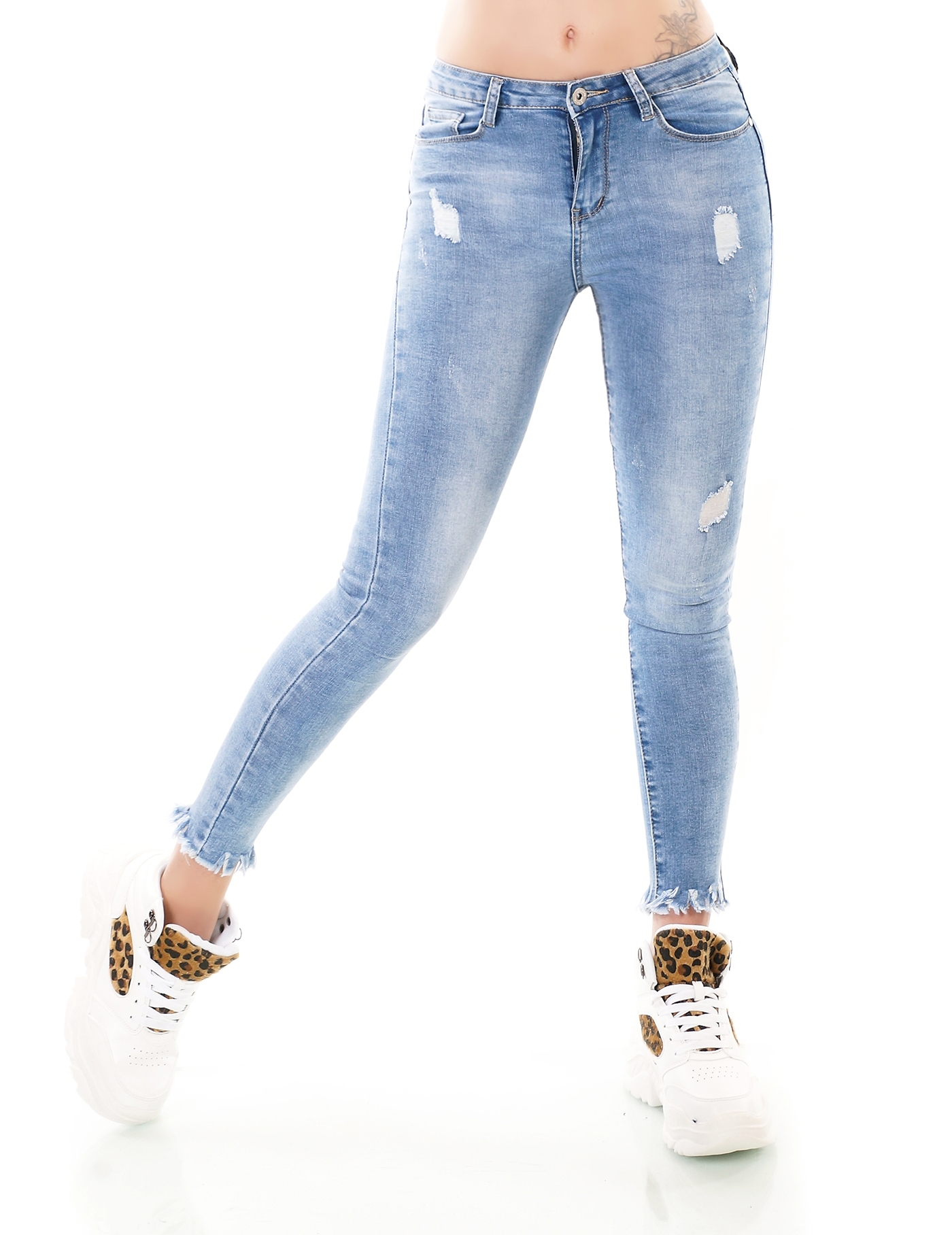 Bild von Lightwashed Röhren 7/8 Hüft Jeans mit Used-Effekte