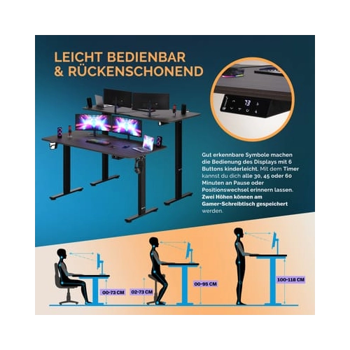 Bild von Höhenverstellbarer Schreibtisch Braun 140x60x73-118cm