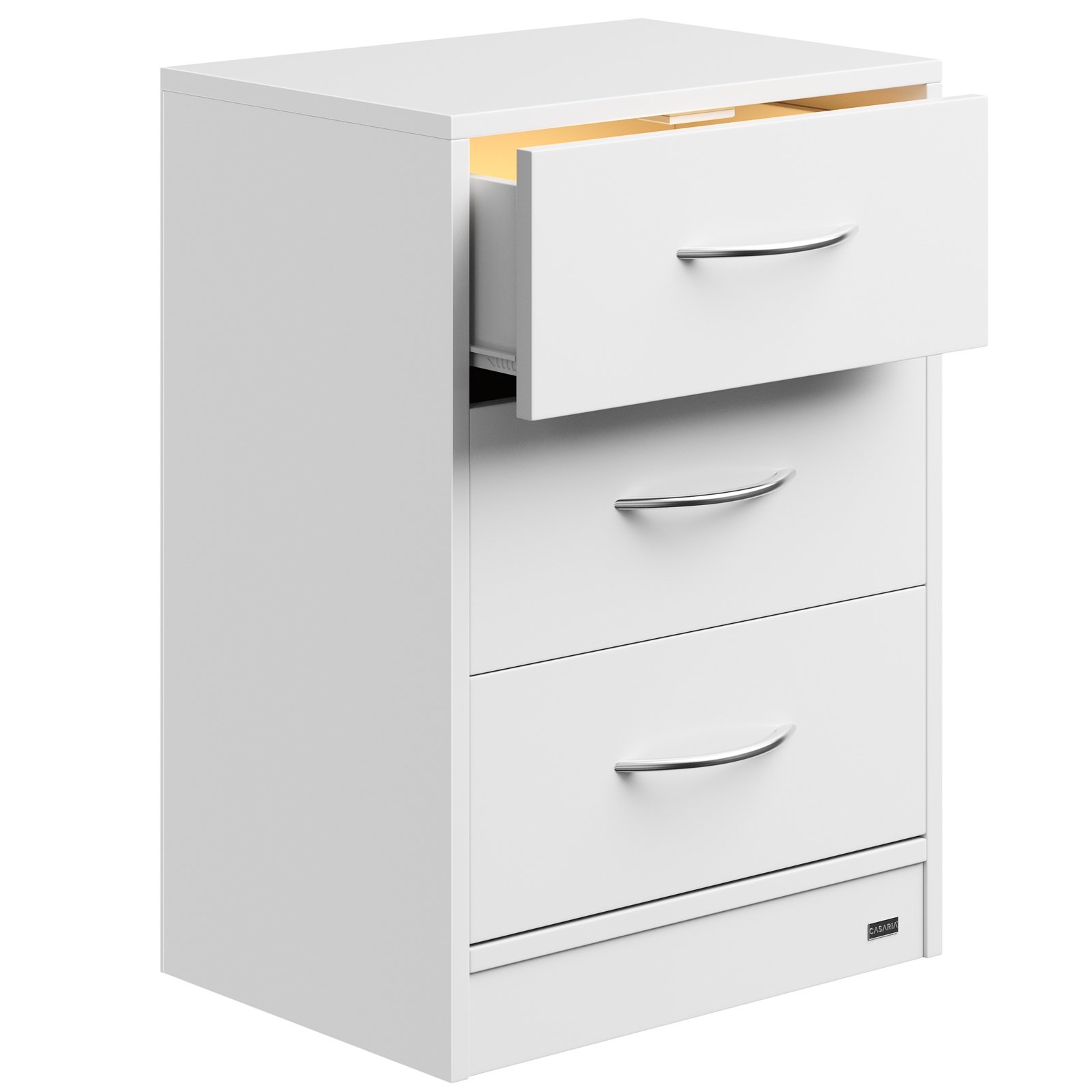 Bild von Casaria® Nachttisch Weiß LED 3 Schubladen Kabelführung Wandbefestigung Boxspringbett Schlafzimmer Nachtschrank Nachtkonsole Nachtkommode Holz 54x39x28cm