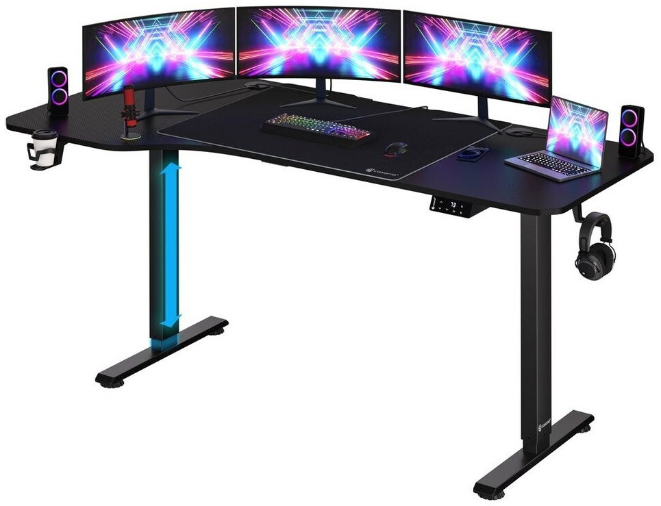 Bild von Casaria® Höhenverstellbarer Schreibtisch 160x75 cm mit Unterlage L-Form Elektrisch LCD-Display 73-118cm Stahlgestell Büro Gaming Computer Tisch Schwarz
