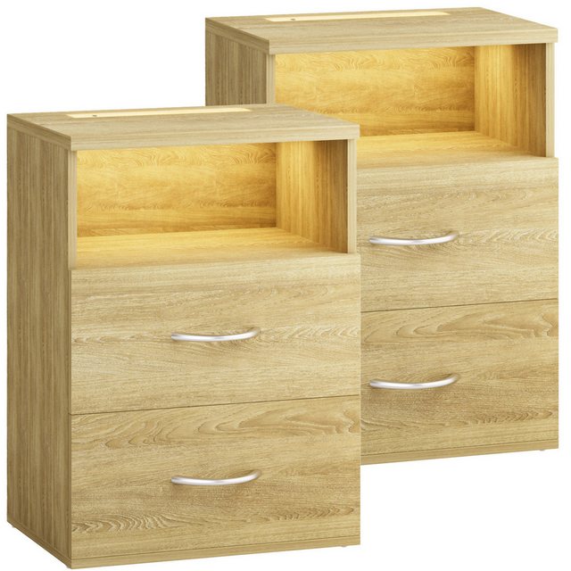 Bild von Casaria Nachttisch Jamie (2-St), mit Touch LED Beleuchtung 40x28x55cm Dimmbar Holz 2 Schubladen Bett