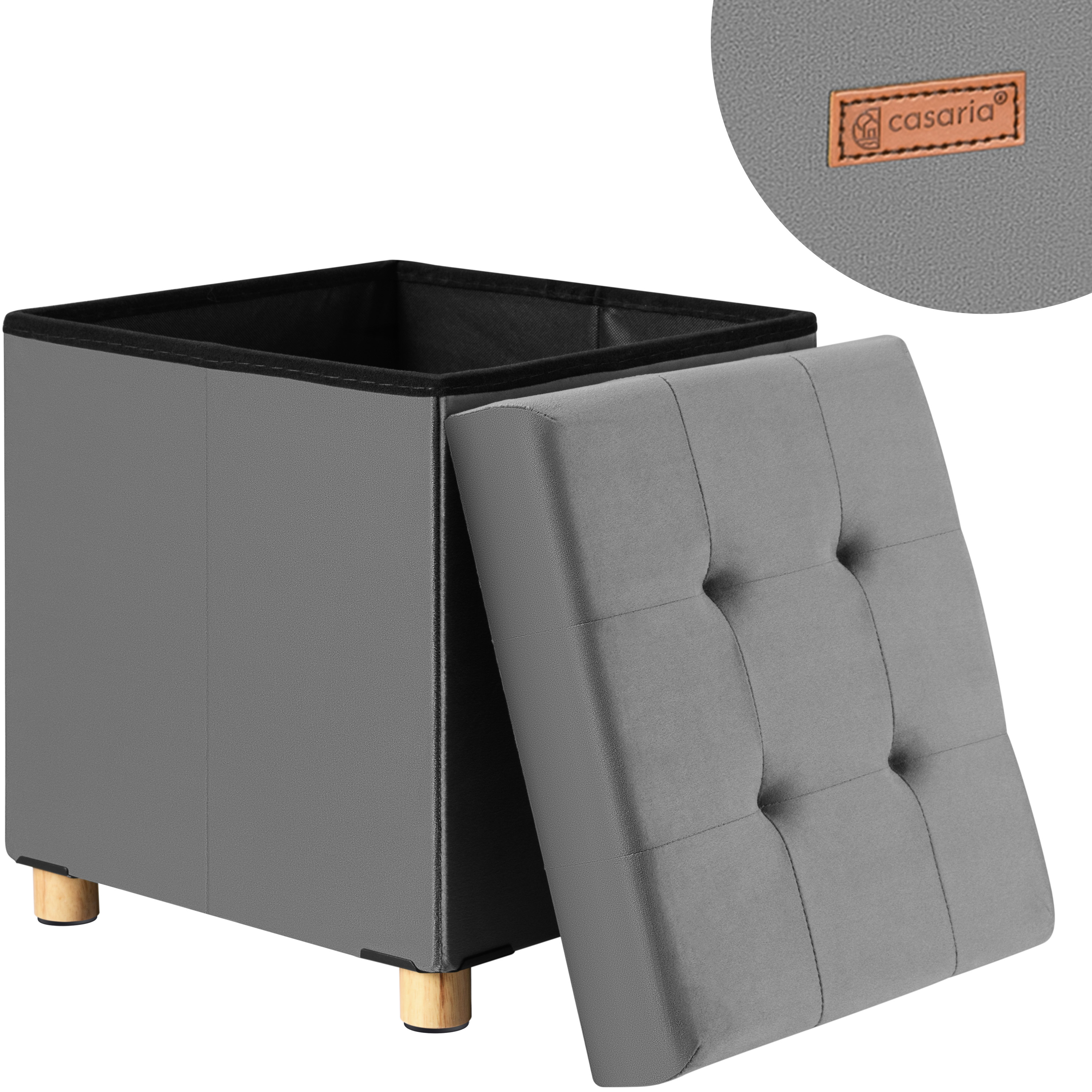 Bild von Casaria Sitzhocker, Samt Anthrazit Faltbar inkl. Füßen 38x38cm 300kg Belastbar Wohnzimmer
