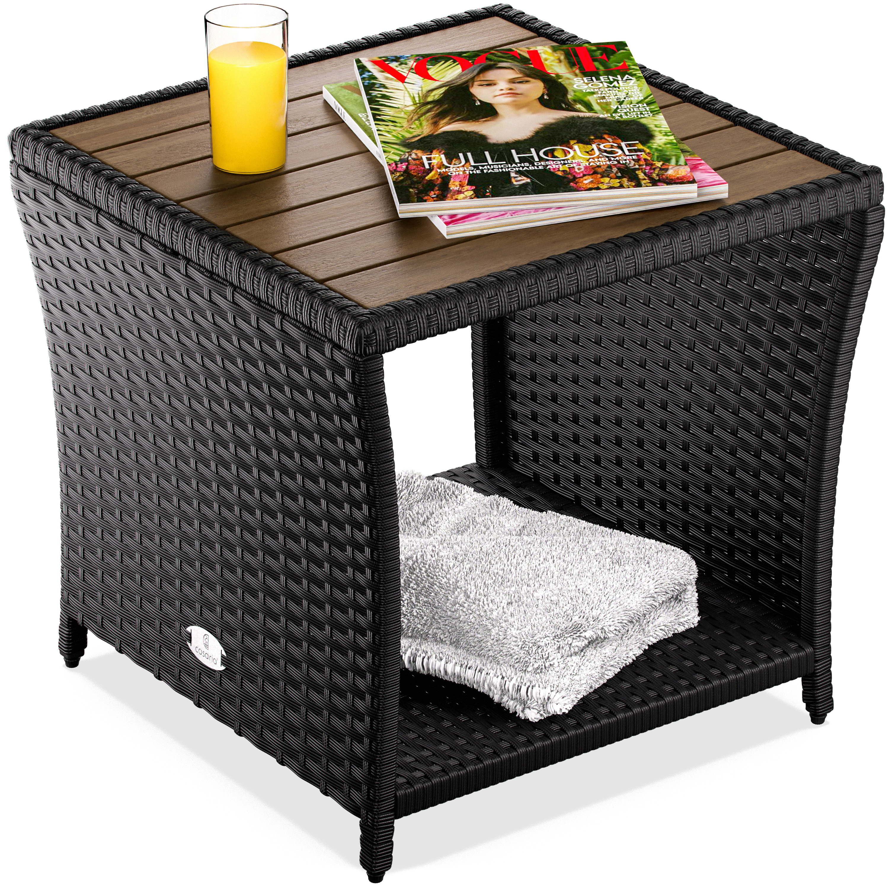 Bild von Casaria Beistelltisch, Polyrattan Akazienholz 45x45x40cm Wetterfest 80kg Belastbarkeit Garten