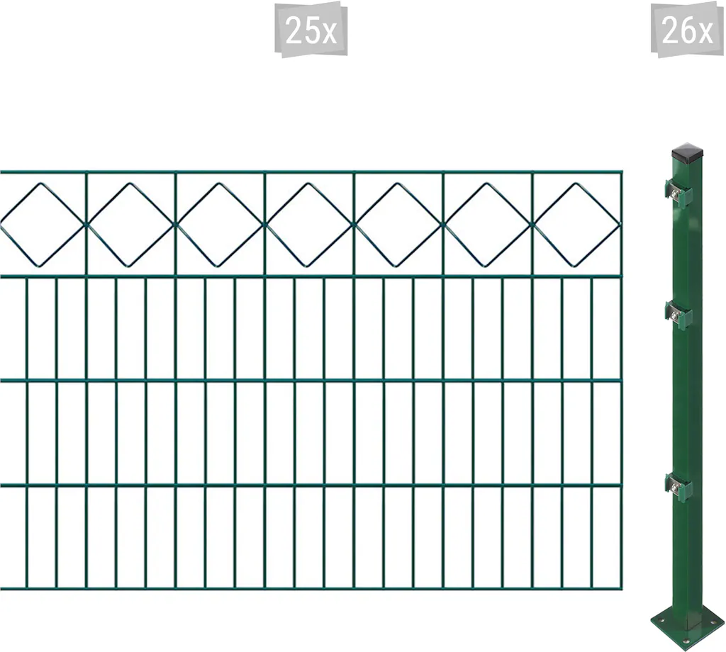 Bild von Arvotec Doppelstabmattenzaun ESSENTIAL 80 zum Aufschrauben "Karo" mit Zierleiste, (Set, 51-St), Zaunhöhe 80 cm, Zaunlänge 2 - 60 m