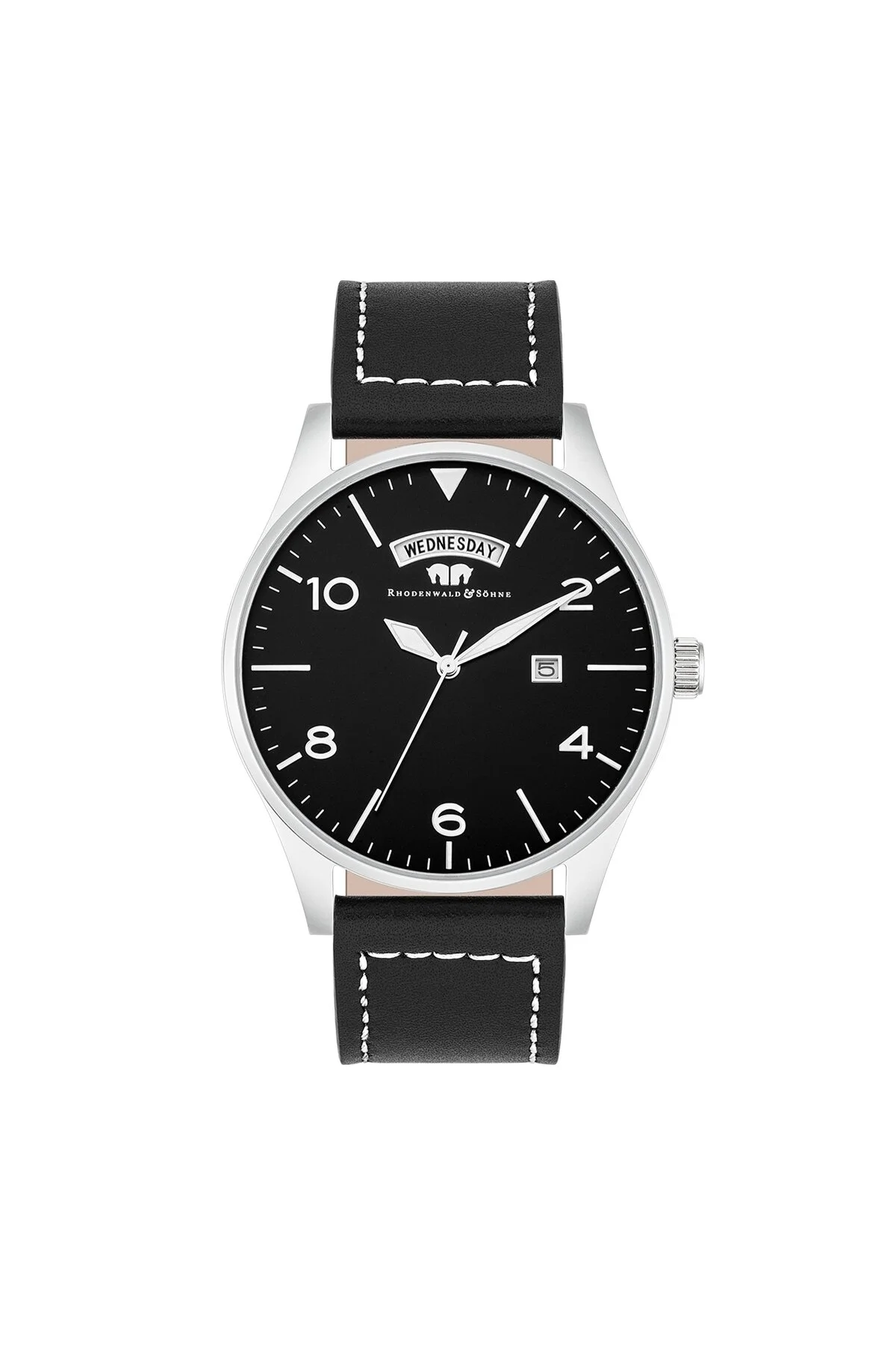 Bild von Rhodenwald & Söhne Quarzuhr Chronograph Silber Echtleder Schwarz für Herren - One Size