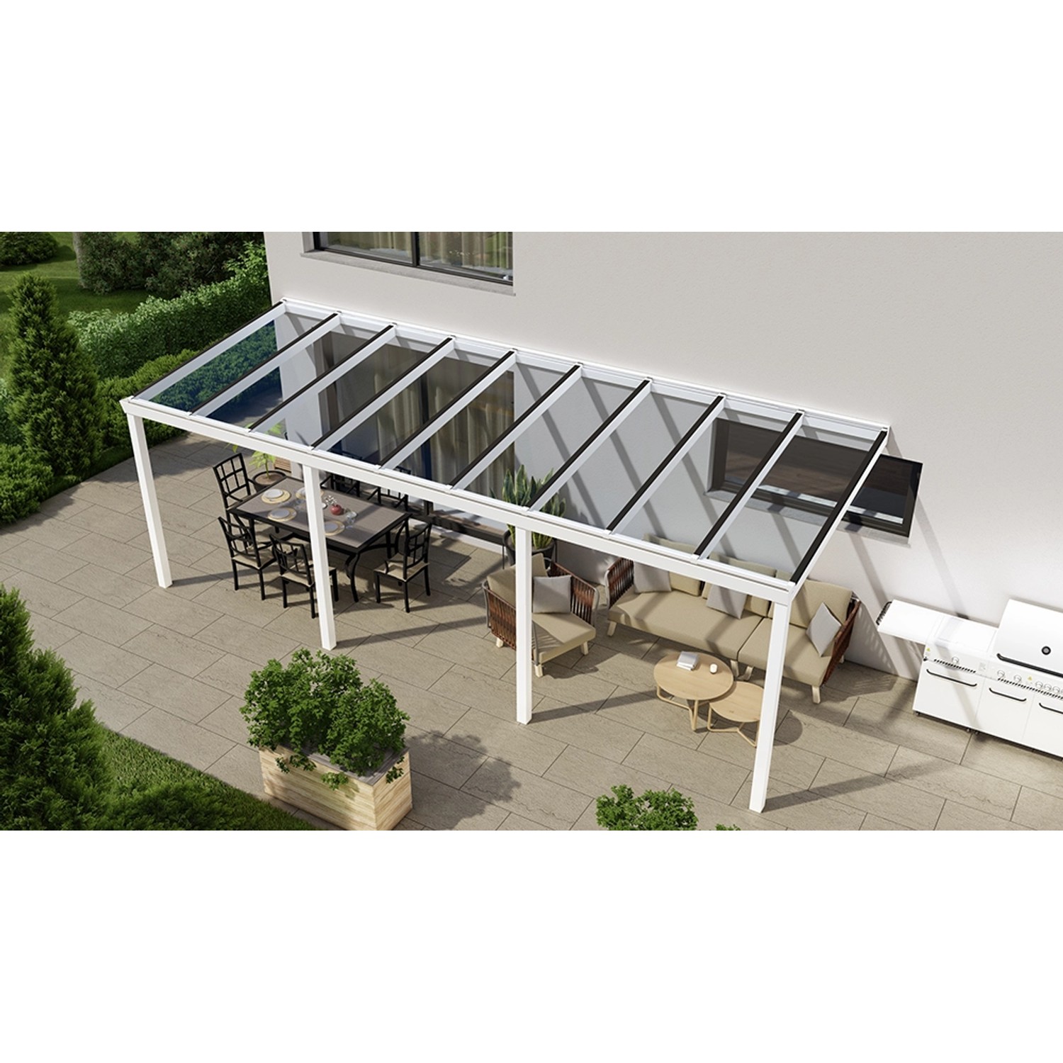 Bild von Terrassenüberdachung Basic 700 cm x 250 cm Weiß Glas