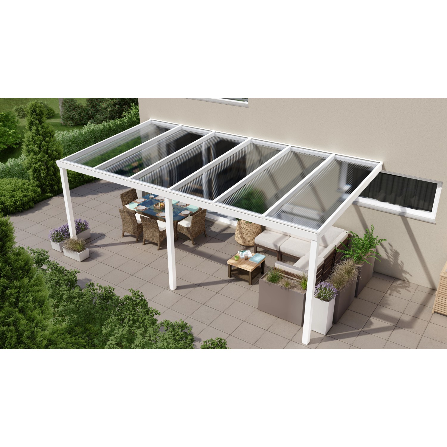 Bild von Terrassenüberdachung Professional 600 cm x 300 cm Weiß PC Klar