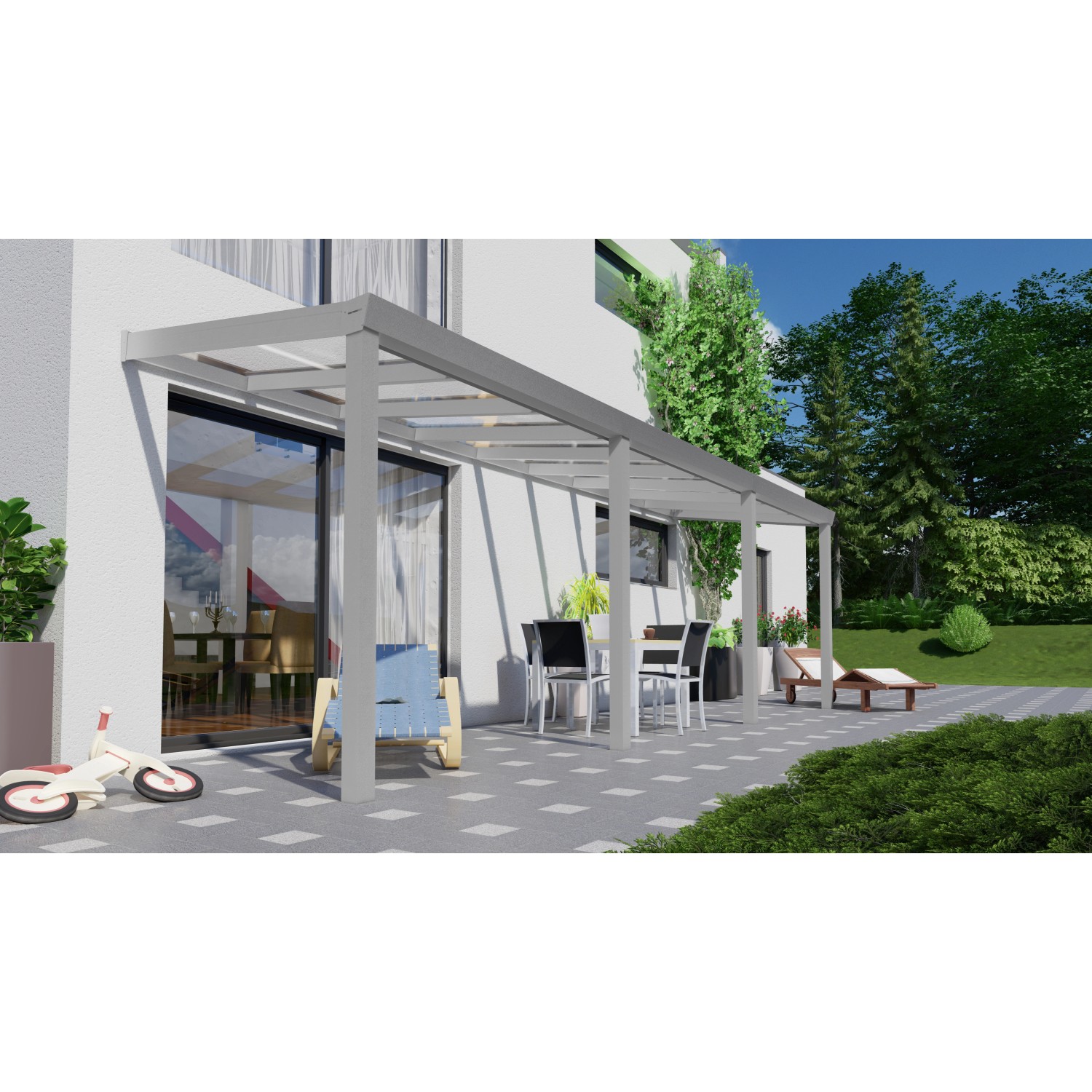 Bild von Terrassenüberdachung Professional 700 cm x 200 cm Grau Struktur Glas