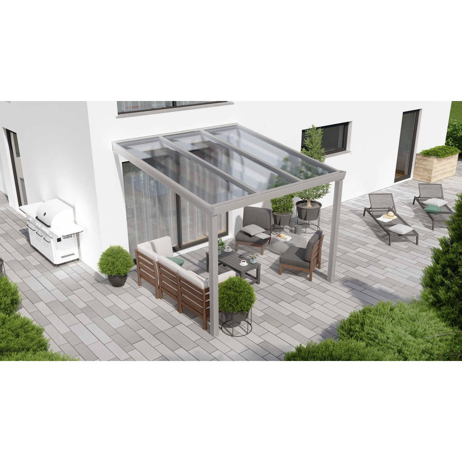 Bild von Terrassenüberdachung Professional 300 cm x 350 cm Grau Struktur PC Klar